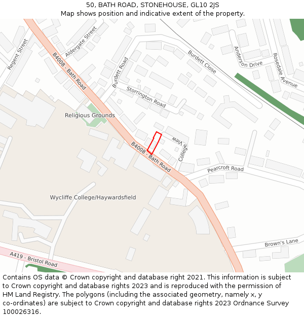 50, BATH ROAD, STONEHOUSE, GL10 2JS: Location map and indicative extent of plot