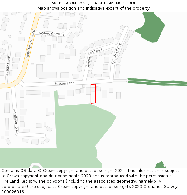 50, BEACON LANE, GRANTHAM, NG31 9DL: Location map and indicative extent of plot