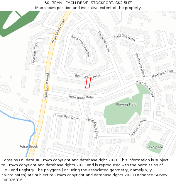 50, BEAN LEACH DRIVE, STOCKPORT, SK2 5HZ: Location map and indicative extent of plot