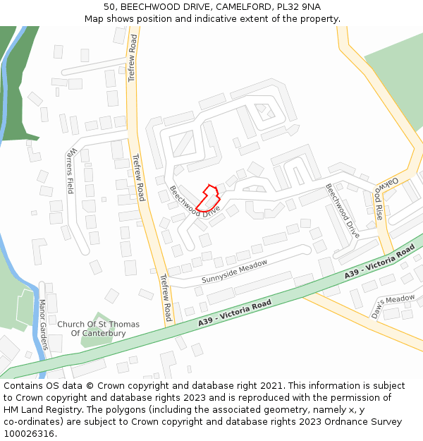 50, BEECHWOOD DRIVE, CAMELFORD, PL32 9NA: Location map and indicative extent of plot