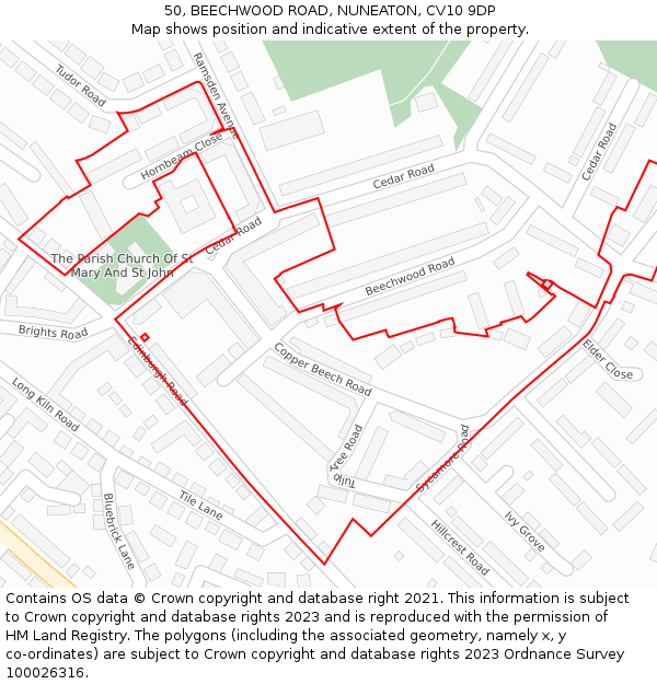 50, BEECHWOOD ROAD, NUNEATON, CV10 9DP: Location map and indicative extent of plot