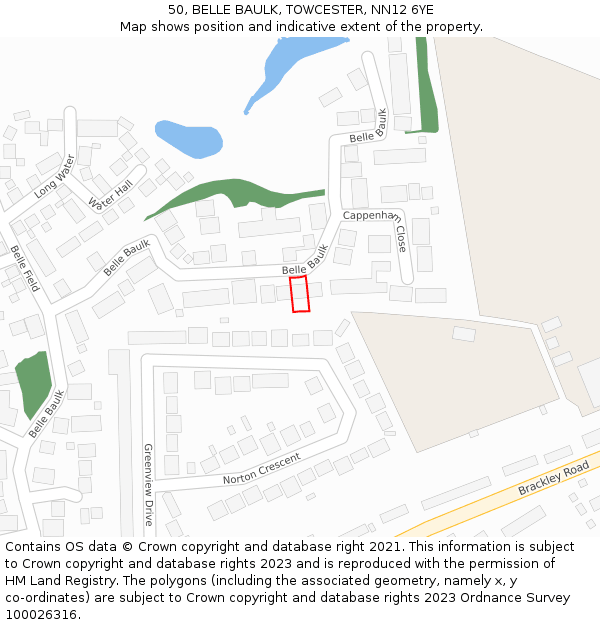 50, BELLE BAULK, TOWCESTER, NN12 6YE: Location map and indicative extent of plot
