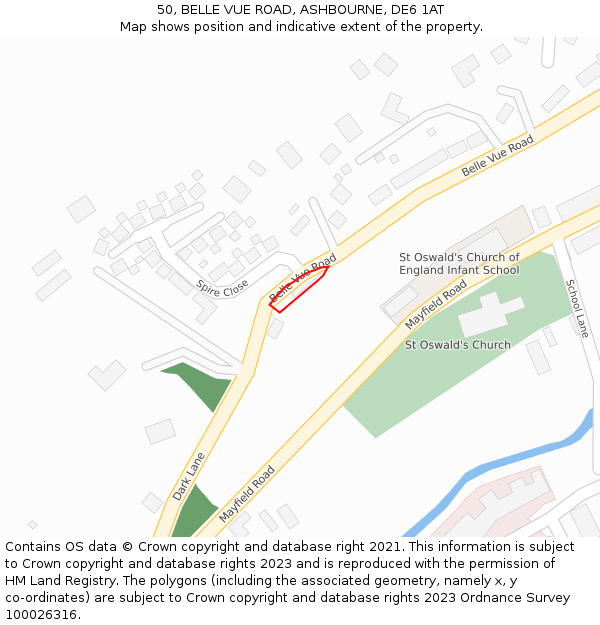 50, BELLE VUE ROAD, ASHBOURNE, DE6 1AT: Location map and indicative extent of plot