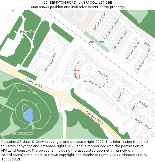 50, BEMPTON ROAD, LIVERPOOL, L17 5BB: Location map and indicative extent of plot
