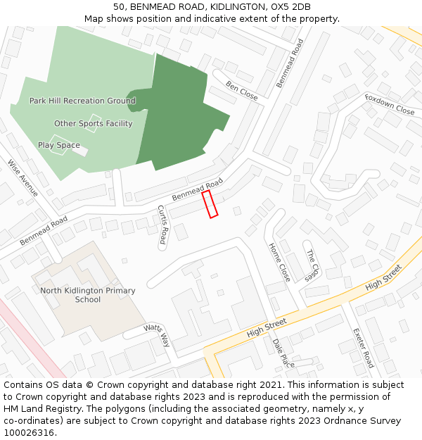 50, BENMEAD ROAD, KIDLINGTON, OX5 2DB: Location map and indicative extent of plot