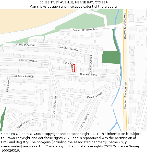 50, BENTLEY AVENUE, HERNE BAY, CT6 8EA: Location map and indicative extent of plot