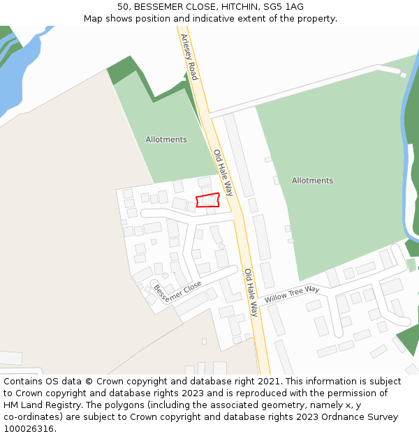 50, BESSEMER CLOSE, HITCHIN, SG5 1AG: Location map and indicative extent of plot