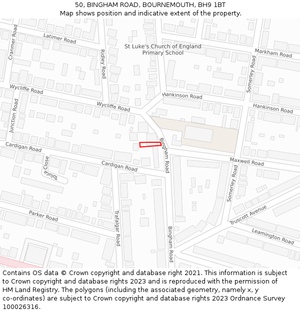 50, BINGHAM ROAD, BOURNEMOUTH, BH9 1BT: Location map and indicative extent of plot