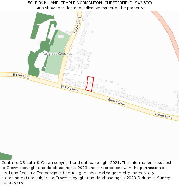 50, BIRKIN LANE, TEMPLE NORMANTON, CHESTERFIELD, S42 5DD: Location map and indicative extent of plot