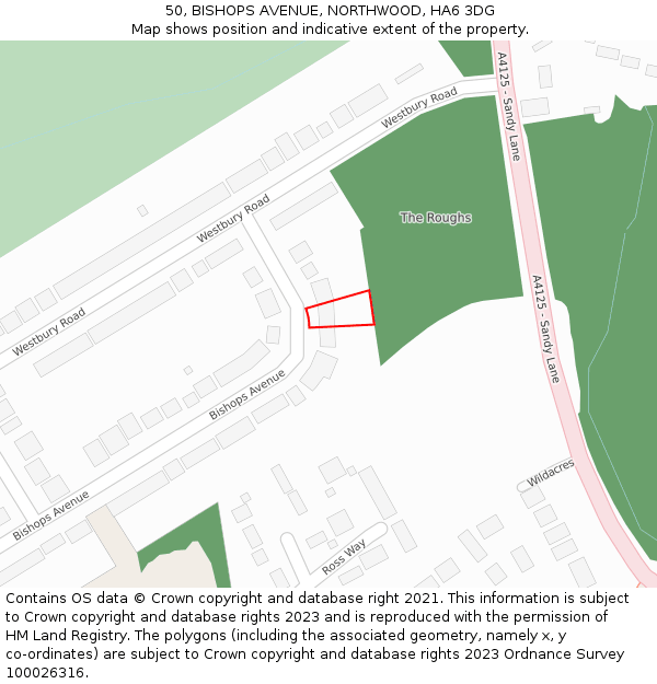 50, BISHOPS AVENUE, NORTHWOOD, HA6 3DG: Location map and indicative extent of plot