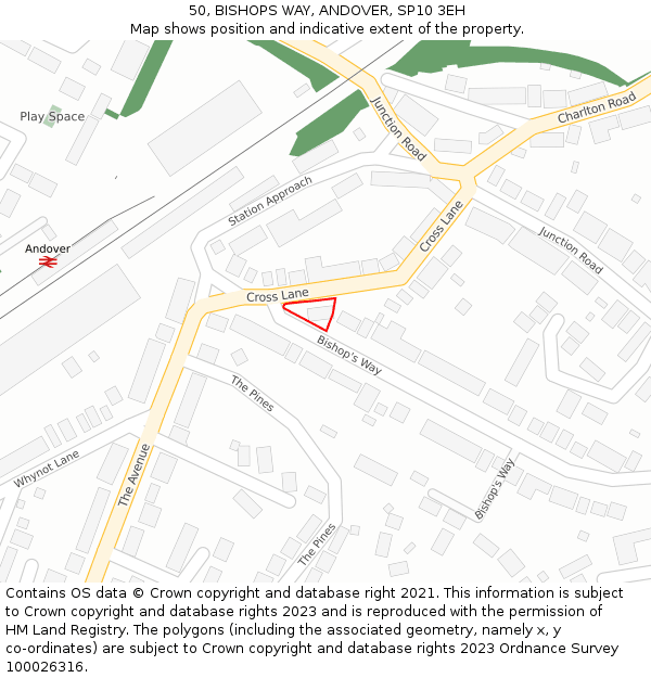 50, BISHOPS WAY, ANDOVER, SP10 3EH: Location map and indicative extent of plot