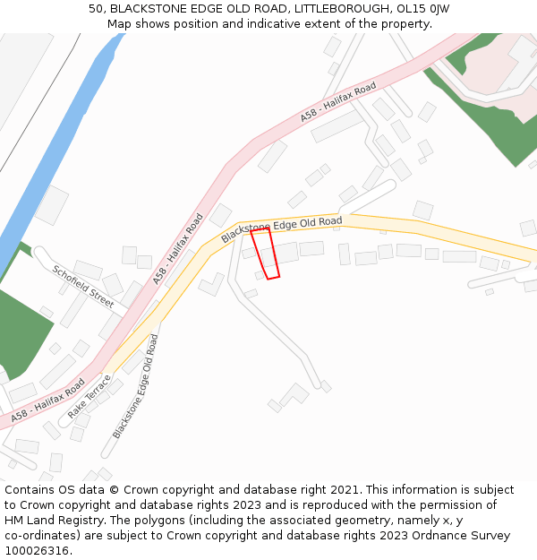 50, BLACKSTONE EDGE OLD ROAD, LITTLEBOROUGH, OL15 0JW: Location map and indicative extent of plot