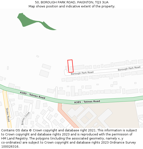 50, BOROUGH PARK ROAD, PAIGNTON, TQ3 3UA: Location map and indicative extent of plot