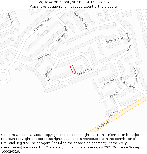 50, BOWOOD CLOSE, SUNDERLAND, SR2 0BY: Location map and indicative extent of plot