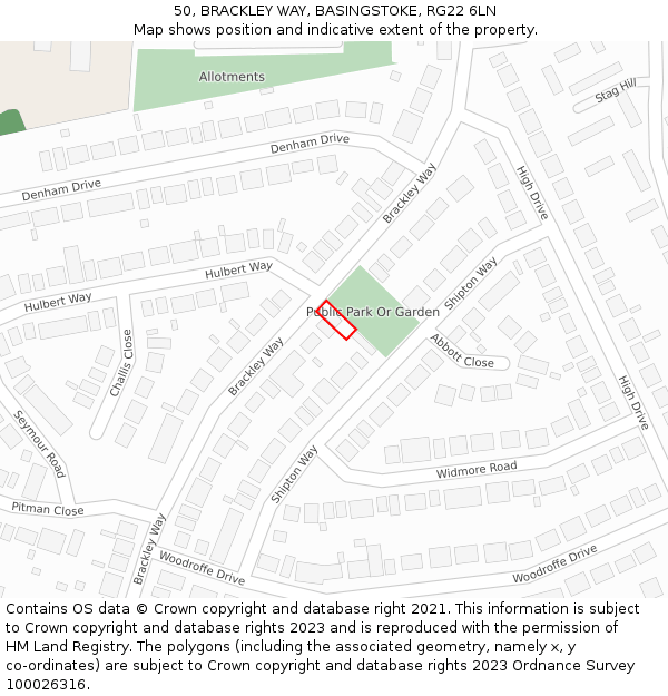 50, BRACKLEY WAY, BASINGSTOKE, RG22 6LN: Location map and indicative extent of plot