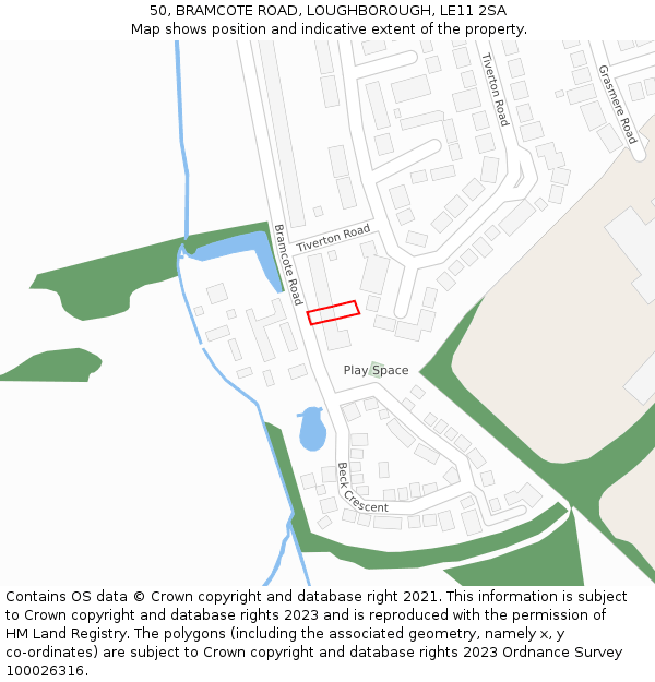 50, BRAMCOTE ROAD, LOUGHBOROUGH, LE11 2SA: Location map and indicative extent of plot