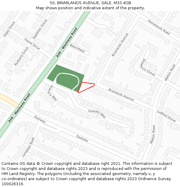 50, BRIARLANDS AVENUE, SALE, M33 4DB: Location map and indicative extent of plot