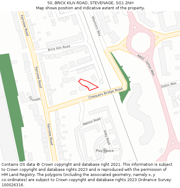 50, BRICK KILN ROAD, STEVENAGE, SG1 2NH: Location map and indicative extent of plot