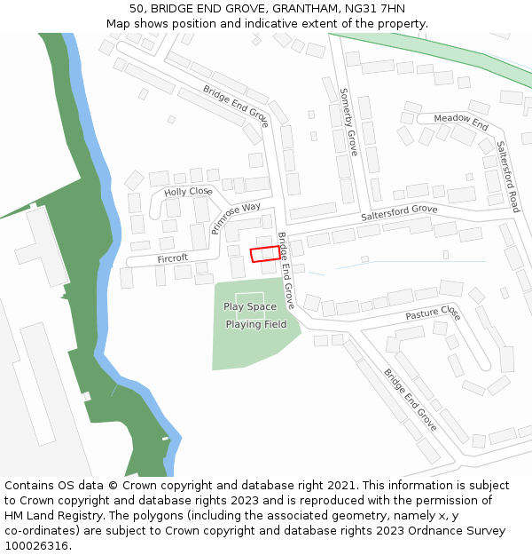 50, BRIDGE END GROVE, GRANTHAM, NG31 7HN: Location map and indicative extent of plot