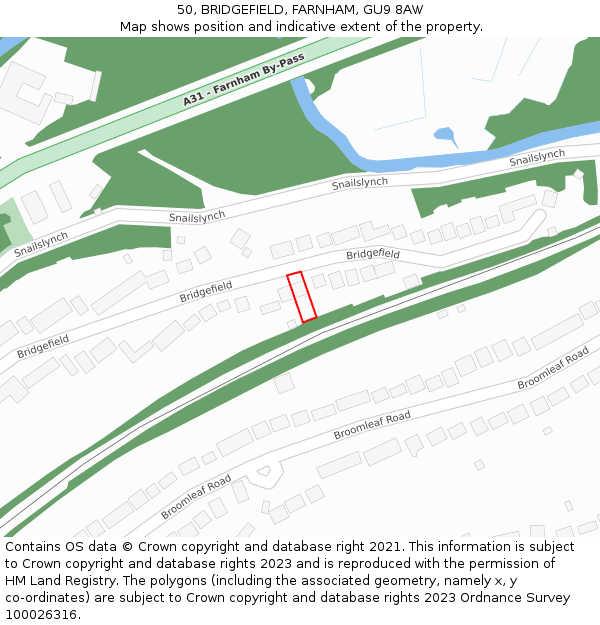 50, BRIDGEFIELD, FARNHAM, GU9 8AW: Location map and indicative extent of plot