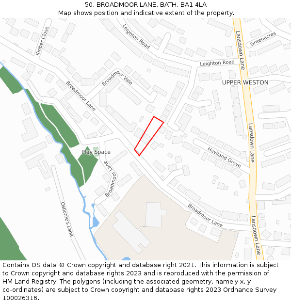 50, BROADMOOR LANE, BATH, BA1 4LA: Location map and indicative extent of plot