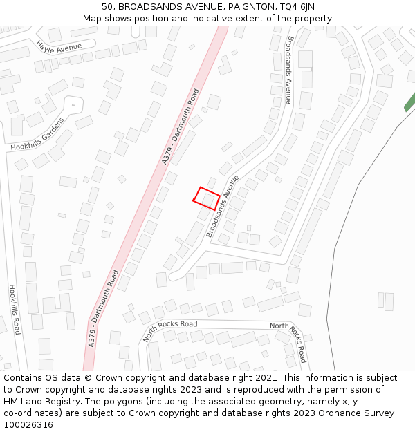 50, BROADSANDS AVENUE, PAIGNTON, TQ4 6JN: Location map and indicative extent of plot