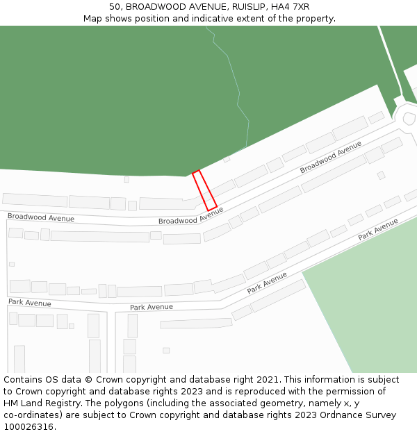 50, BROADWOOD AVENUE, RUISLIP, HA4 7XR: Location map and indicative extent of plot