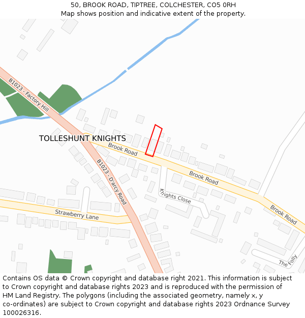 50, BROOK ROAD, TIPTREE, COLCHESTER, CO5 0RH: Location map and indicative extent of plot