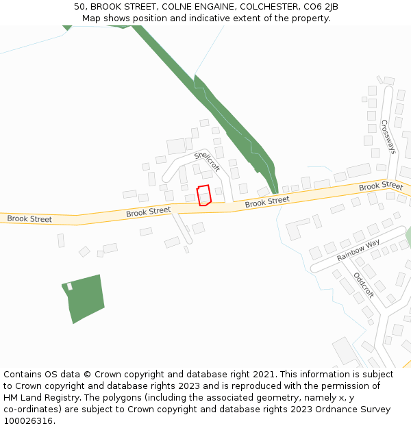 50, BROOK STREET, COLNE ENGAINE, COLCHESTER, CO6 2JB: Location map and indicative extent of plot