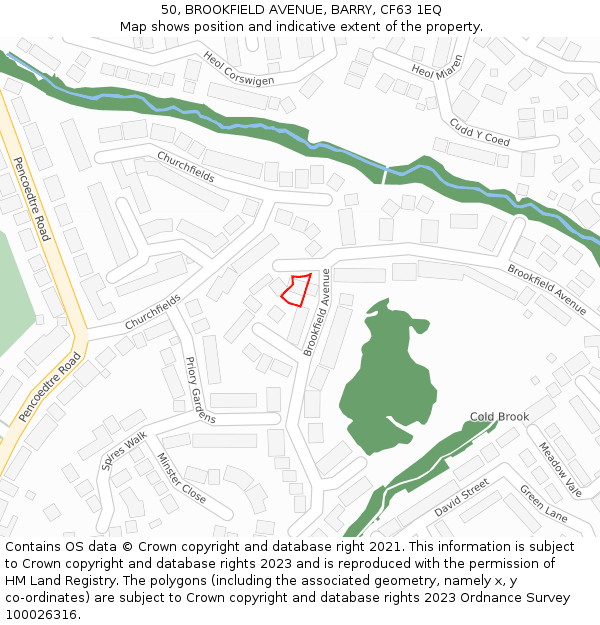 50, BROOKFIELD AVENUE, BARRY, CF63 1EQ: Location map and indicative extent of plot