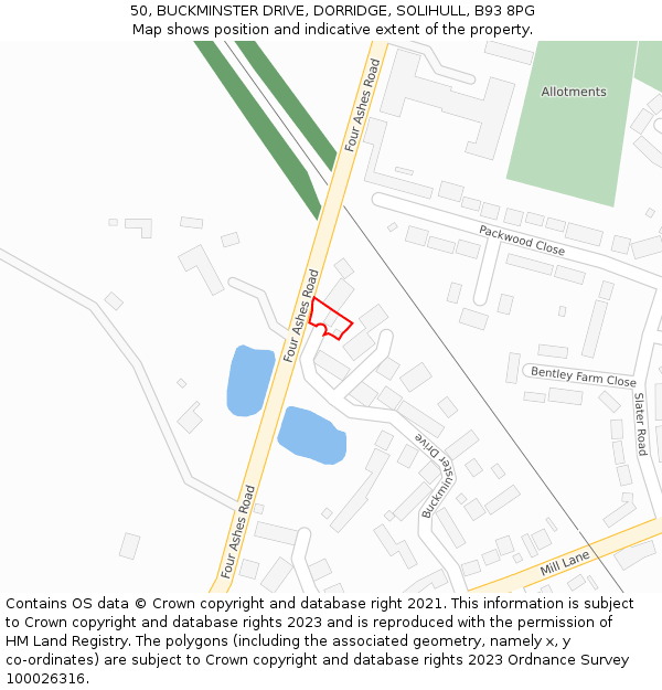 50, BUCKMINSTER DRIVE, DORRIDGE, SOLIHULL, B93 8PG: Location map and indicative extent of plot