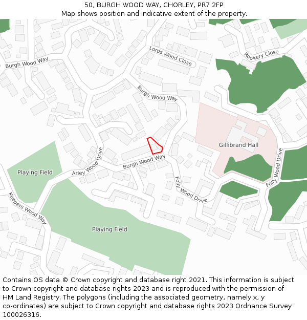 50, BURGH WOOD WAY, CHORLEY, PR7 2FP: Location map and indicative extent of plot