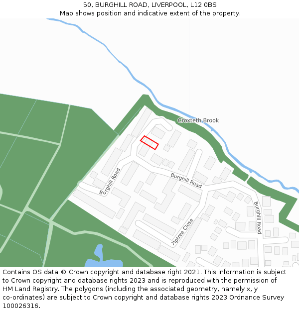 50, BURGHILL ROAD, LIVERPOOL, L12 0BS: Location map and indicative extent of plot