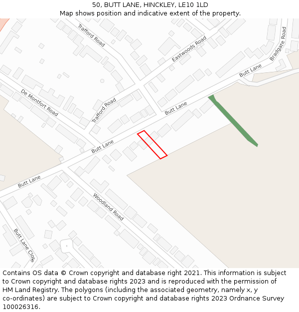 50, BUTT LANE, HINCKLEY, LE10 1LD: Location map and indicative extent of plot