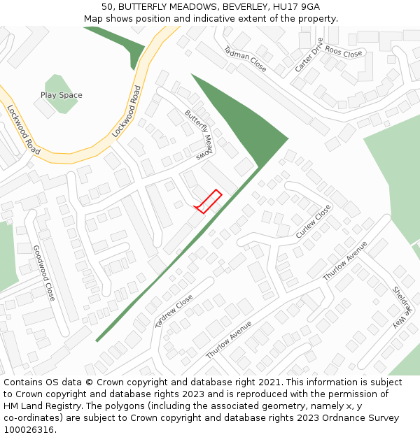 50, BUTTERFLY MEADOWS, BEVERLEY, HU17 9GA: Location map and indicative extent of plot