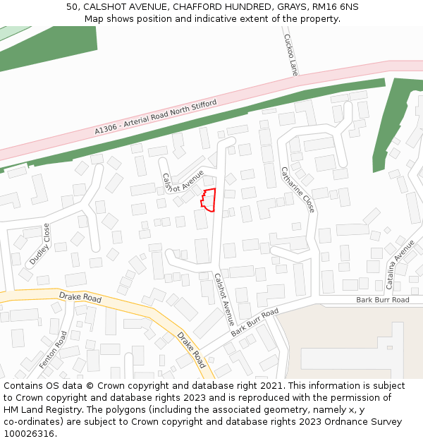 50, CALSHOT AVENUE, CHAFFORD HUNDRED, GRAYS, RM16 6NS: Location map and indicative extent of plot