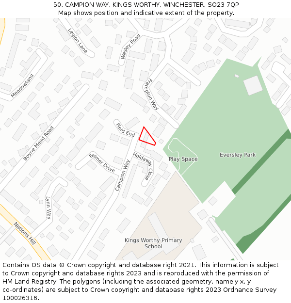 50, CAMPION WAY, KINGS WORTHY, WINCHESTER, SO23 7QP: Location map and indicative extent of plot