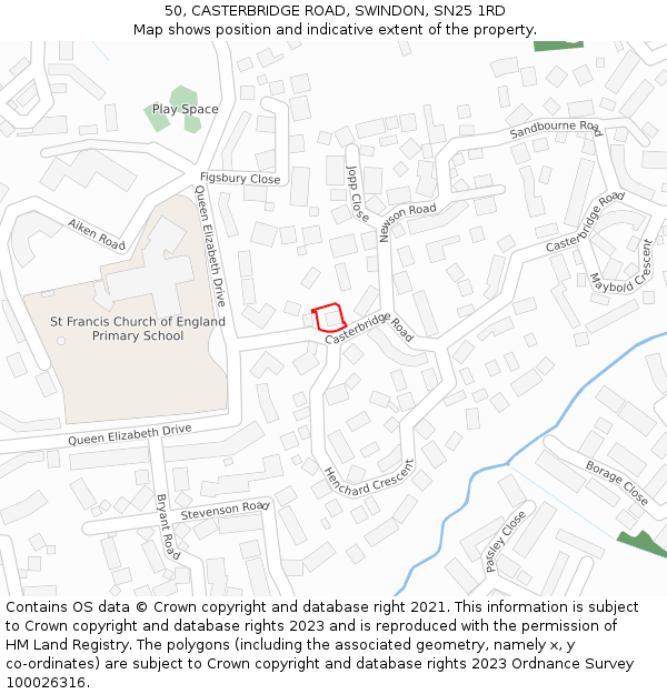50, CASTERBRIDGE ROAD, SWINDON, SN25 1RD: Location map and indicative extent of plot
