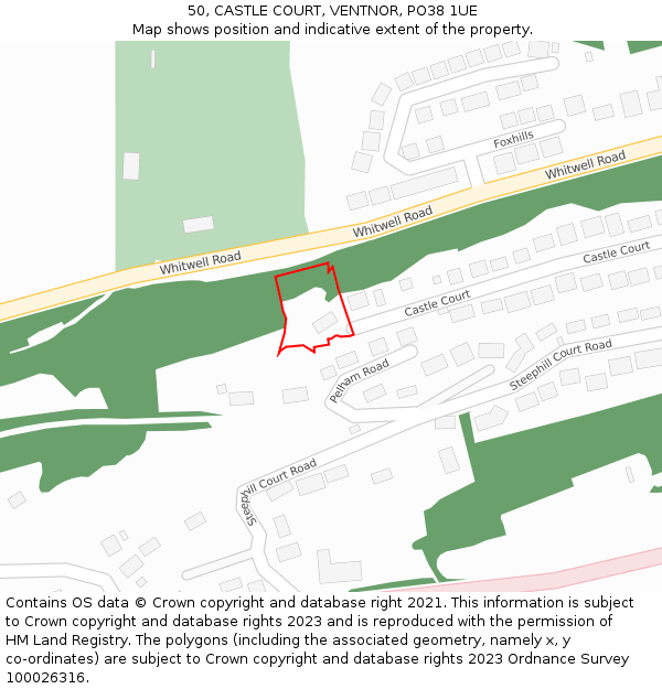 50, CASTLE COURT, VENTNOR, PO38 1UE: Location map and indicative extent of plot
