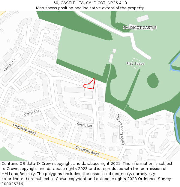 50, CASTLE LEA, CALDICOT, NP26 4HR: Location map and indicative extent of plot