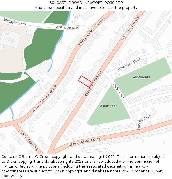 50, CASTLE ROAD, NEWPORT, PO30 1DP: Location map and indicative extent of plot