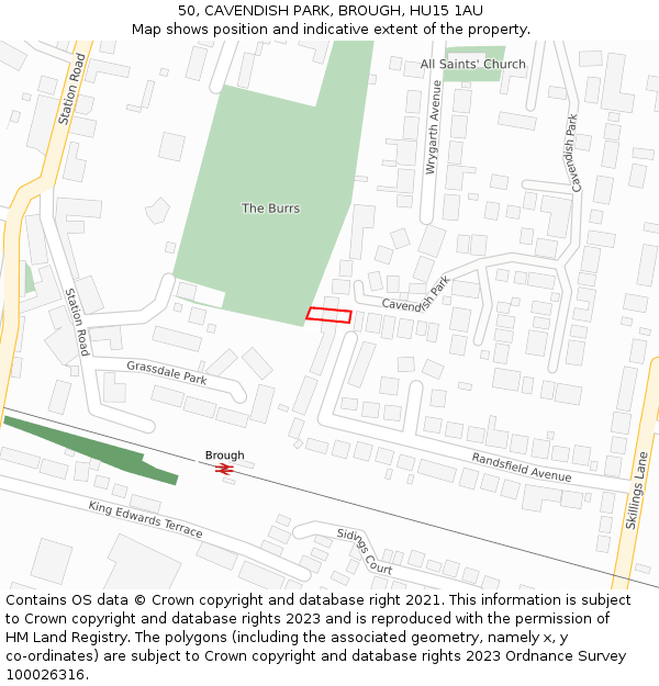 50, CAVENDISH PARK, BROUGH, HU15 1AU: Location map and indicative extent of plot