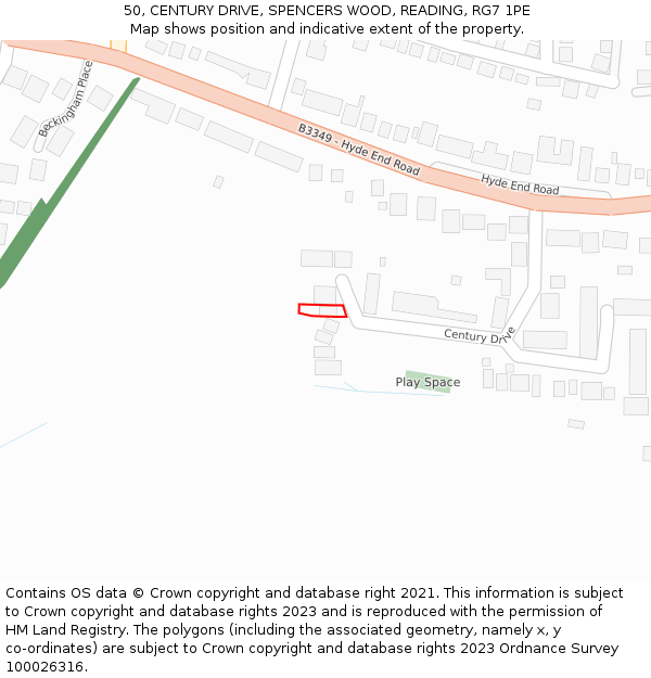 50, CENTURY DRIVE, SPENCERS WOOD, READING, RG7 1PE: Location map and indicative extent of plot