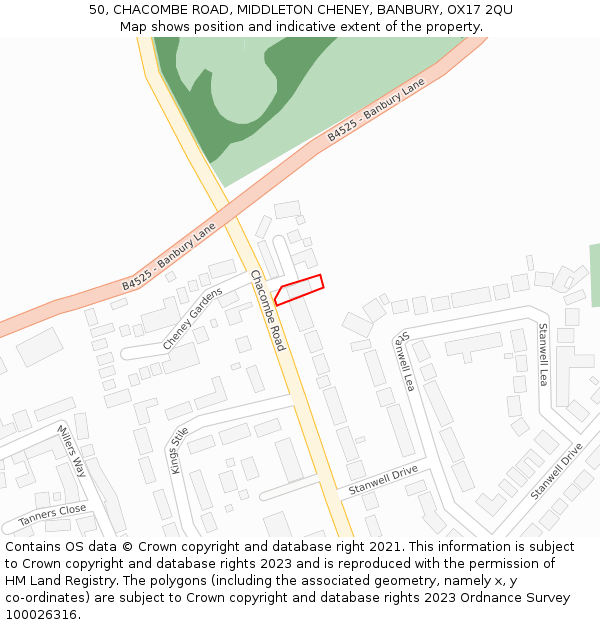 50, CHACOMBE ROAD, MIDDLETON CHENEY, BANBURY, OX17 2QU: Location map and indicative extent of plot