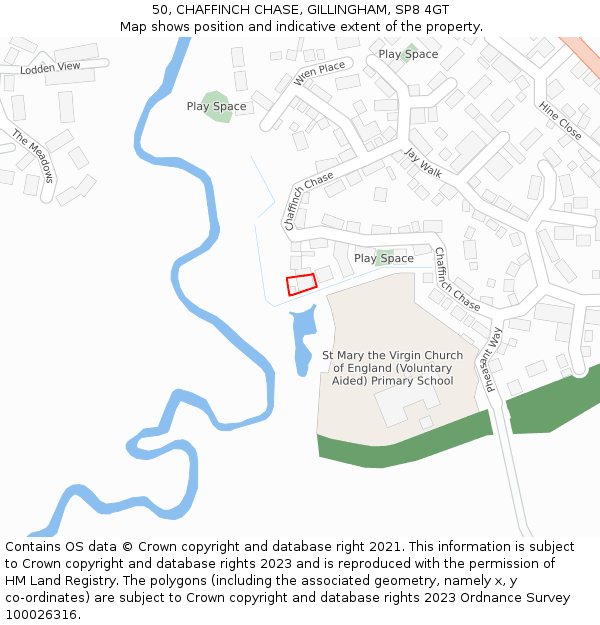 50, CHAFFINCH CHASE, GILLINGHAM, SP8 4GT: Location map and indicative extent of plot