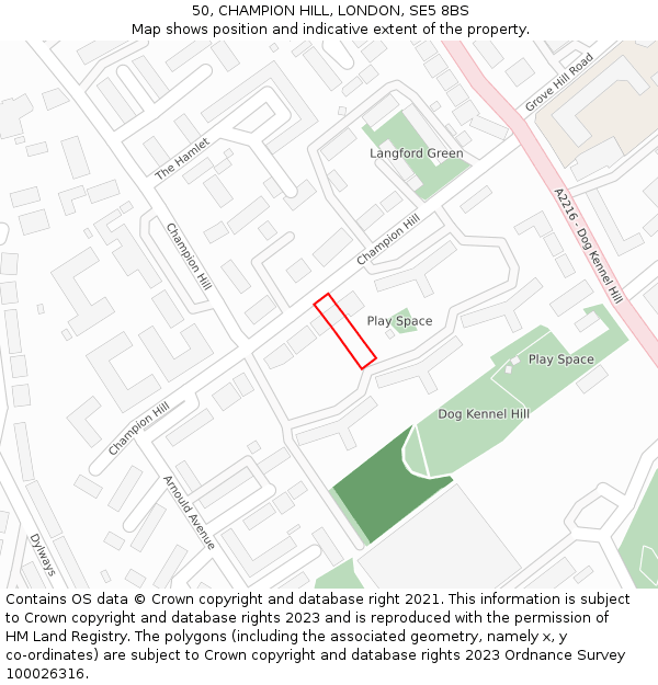 50, CHAMPION HILL, LONDON, SE5 8BS: Location map and indicative extent of plot