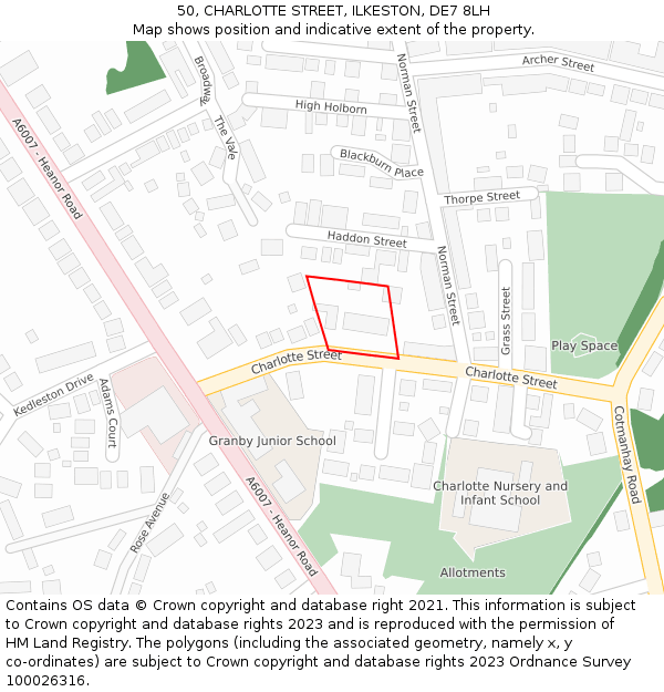 50, CHARLOTTE STREET, ILKESTON, DE7 8LH: Location map and indicative extent of plot