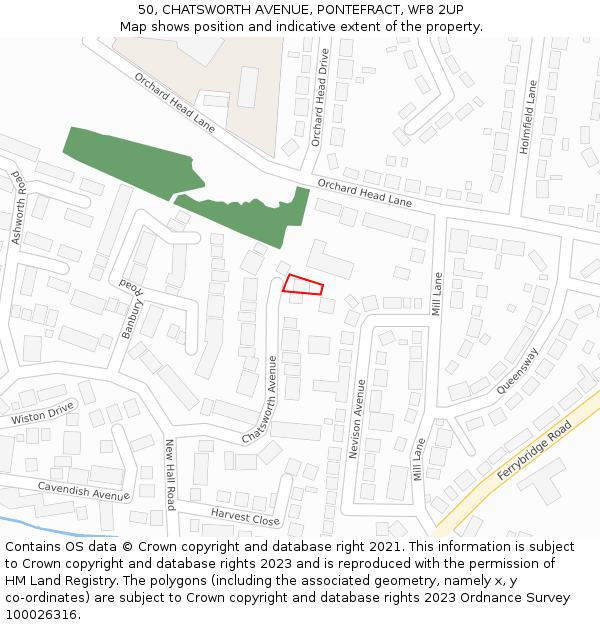 50, CHATSWORTH AVENUE, PONTEFRACT, WF8 2UP: Location map and indicative extent of plot