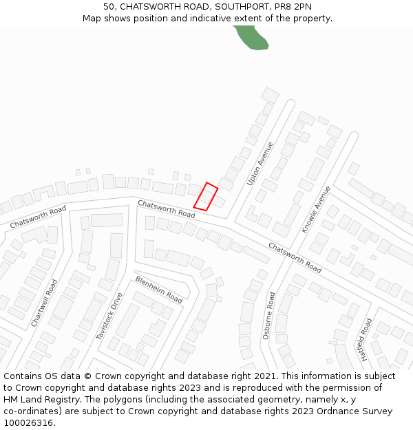 50, CHATSWORTH ROAD, SOUTHPORT, PR8 2PN: Location map and indicative extent of plot