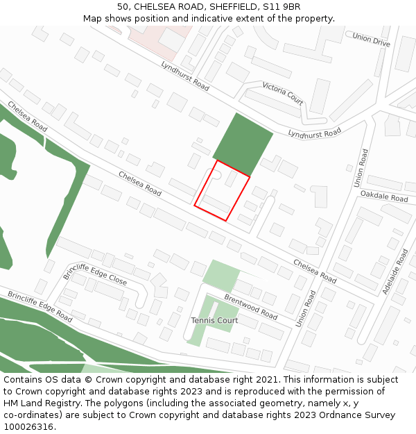 50, CHELSEA ROAD, SHEFFIELD, S11 9BR: Location map and indicative extent of plot